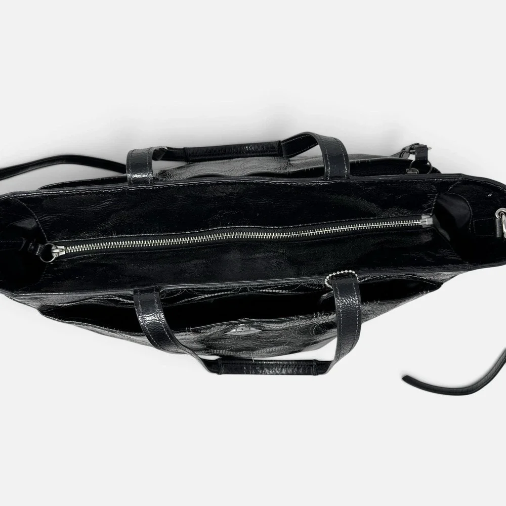 Coach Black Patent Leather Stitched C Baby Bag Diaper Tote Crossbody Travel Bag